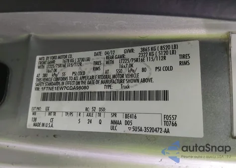 2012 Ford E-150 Commercial из США, поврежденный, VIN 1FTNE1EW7CDA98080